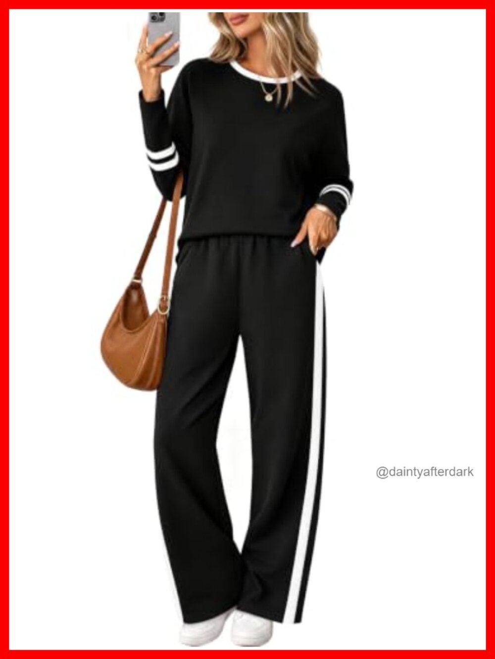 Womens 2 Piece Wide Leg Pant Set Crewneck Long Sleeve Lounge Outfit